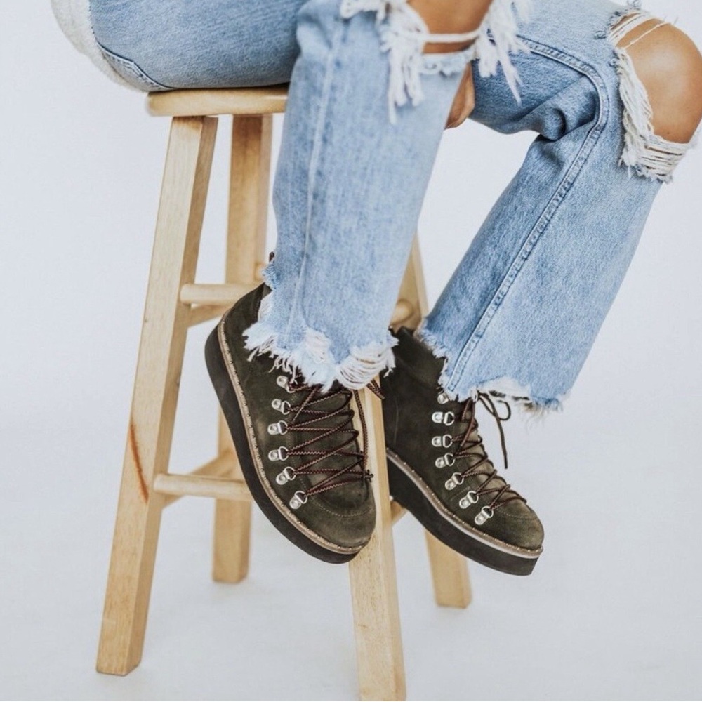 Free People Durango Green Lace Up Hiking Boots